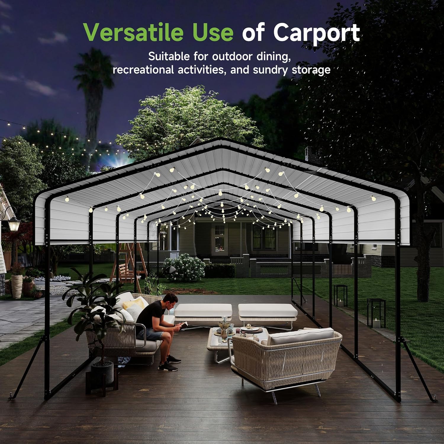 10'x15' Heavy Duty Metal Carport Outdoor Garage Car Shelter Shade with Heavier Frame wourant