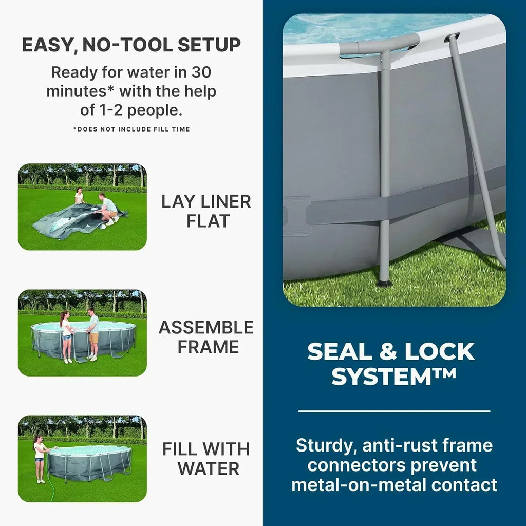 Power Steel 14' x 8'2" x 39.5" Oval Above Ground Pool Set Includes 530gal Filter Pump Ladder wourant