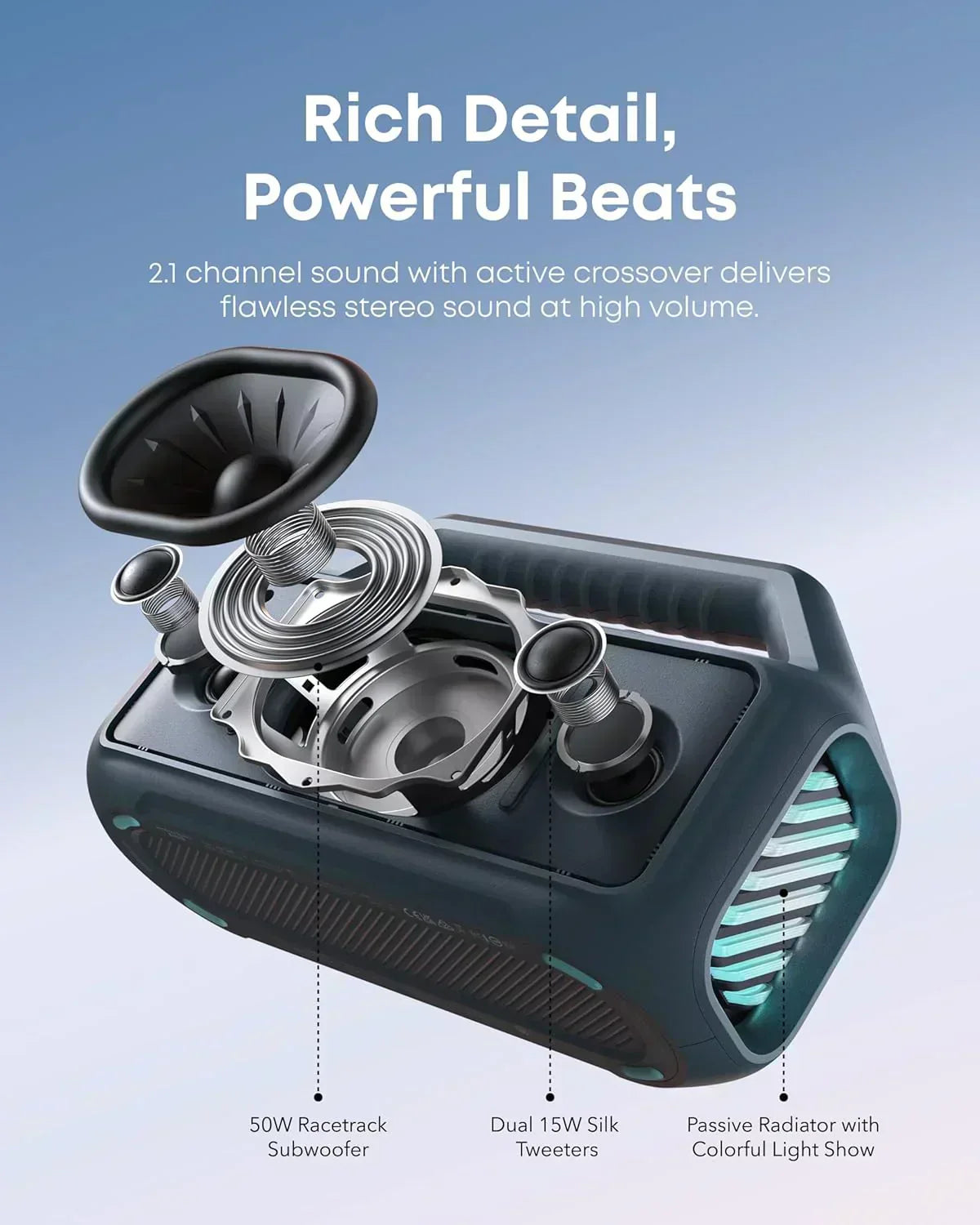 Outdoor Speaker 80W Subwoofer BassUp 2.0 24H Playtime IPX7 Waterproof Floatable RGB Lights wourant