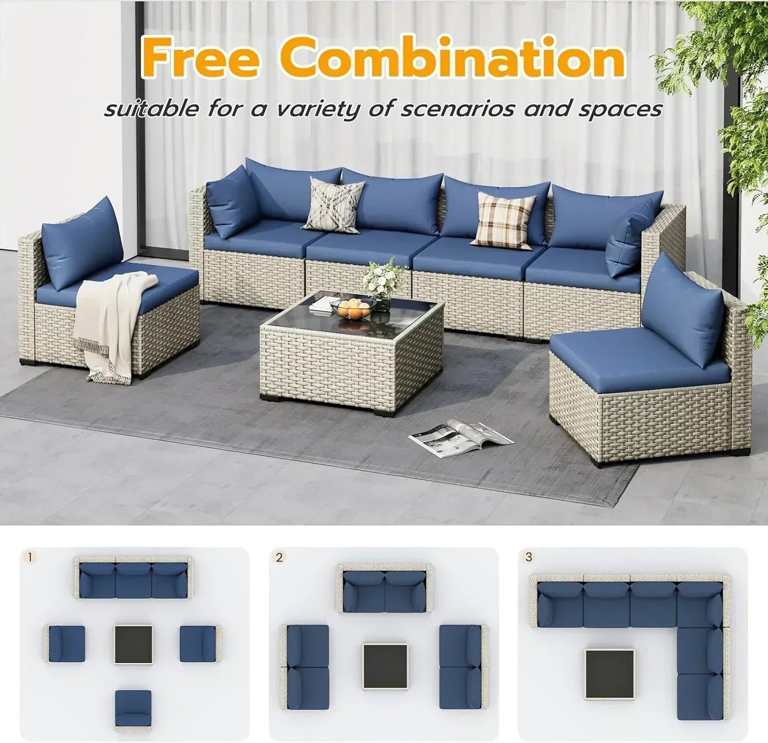 UDPATIO Outdoor Patio Furniture Set 7-Piece PE Wicker Sectional Sofa Outdoor Conversation Set wourant