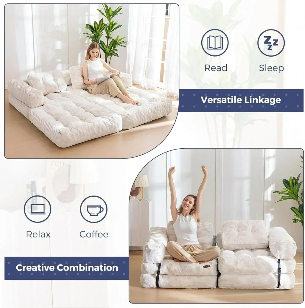 Folding Sofa Bed L-Shaped Convertible Sofa Bed with Armrests and Pillows wourant