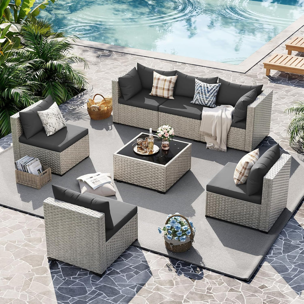 UDPATIO Outdoor Patio Furniture Set 7-Piece PE Wicker Sectional Sofa Outdoor Conversation Set wourant
