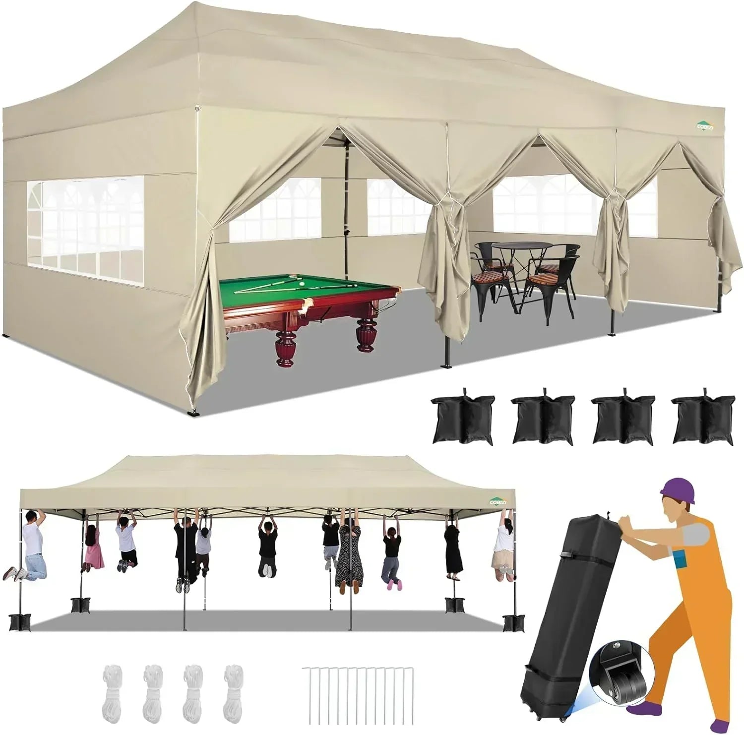 COBIZI 10x20 Heavy Duty Pop up Canopy Tent 6 sidewalls Commercial Canopy Wedding Party Tents wourant