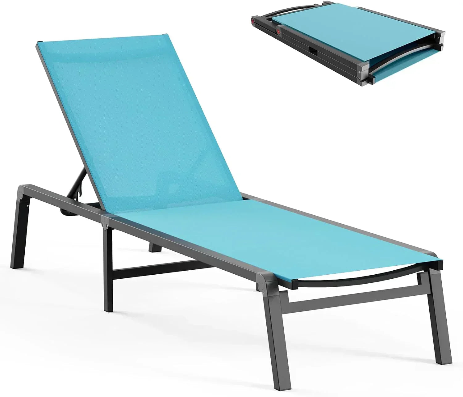Aluminum Chaise Lounge Outdoor Foldable Assemble Free Outdoor Lounge Chair 5 Adjustable Backrest wourant