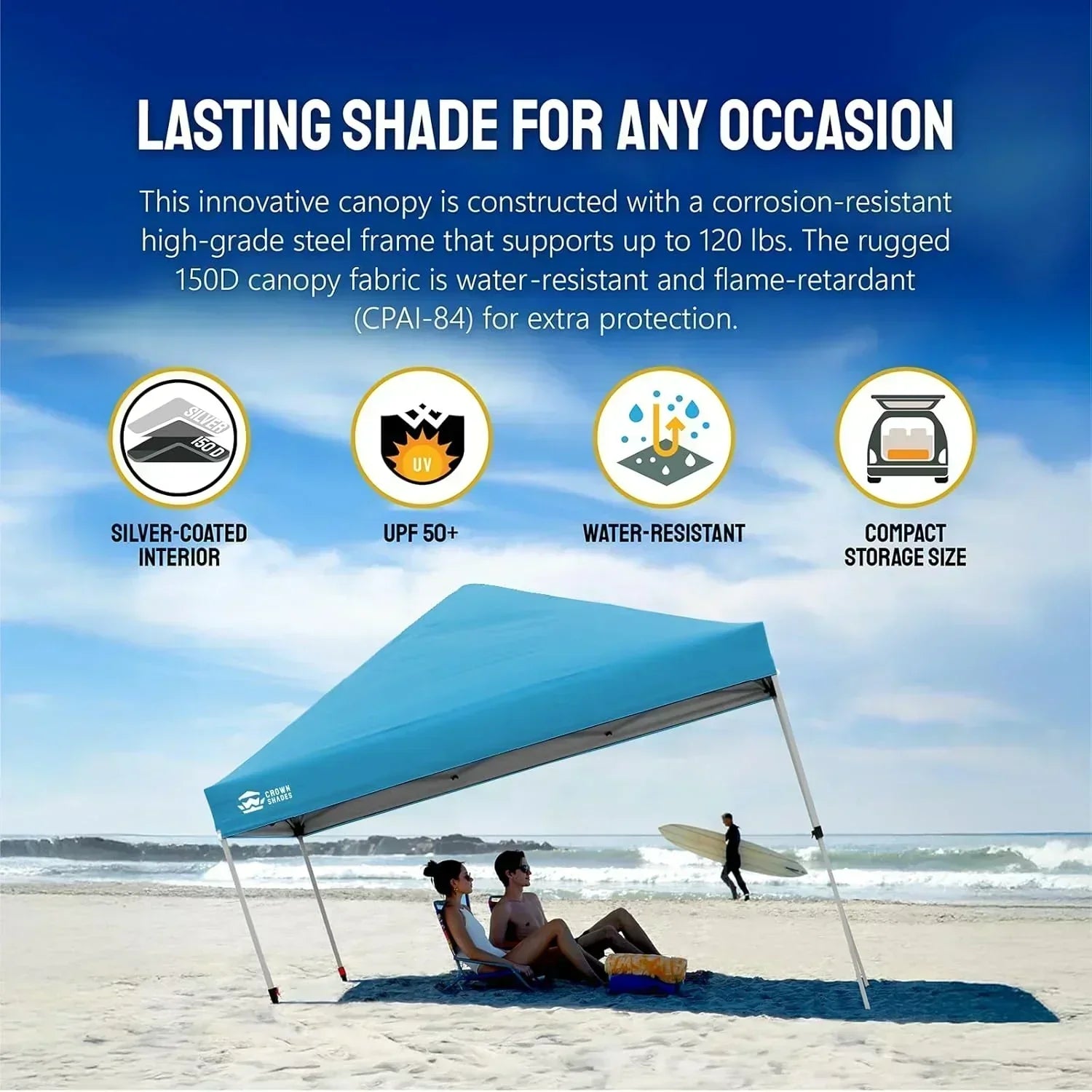 10x10 Pop-Up Awning One-Click Installation Beach Tent Outdoor Sunshade Silver Coated Top wourant