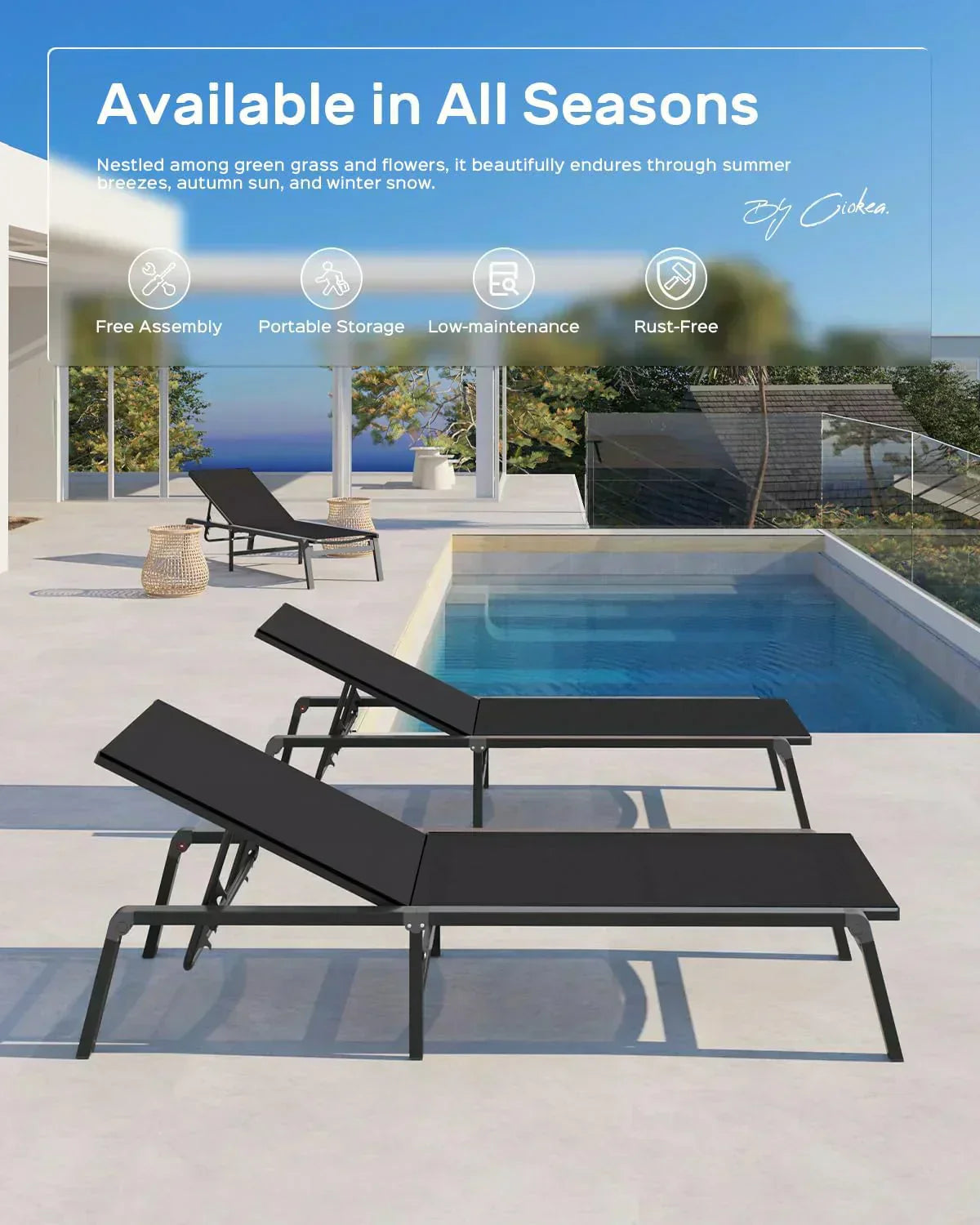 Aluminum Chaise Lounge Outdoor Foldable Assemble Free Outdoor Lounge Chair 5 Adjustable Backrest wourant