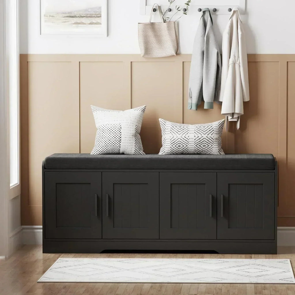 2-Tier Storage Bench Shoe Bench with Thickened Padded Seat Cushion Entryway Bench wourant