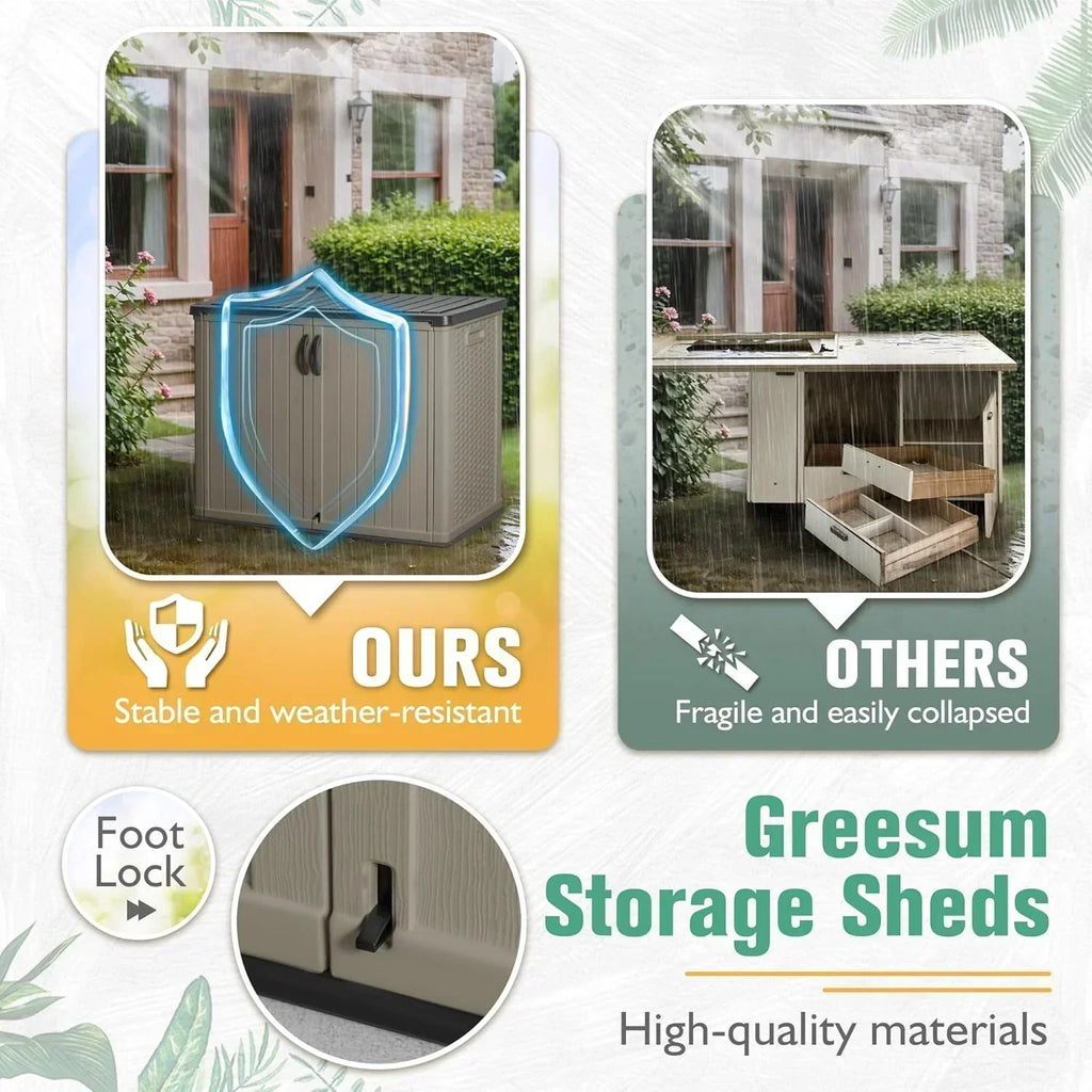 Greesum Outdoor Horizontal Storage Shed 27 Cu.ft Resin Large Storage Box for Garden Patio wourant