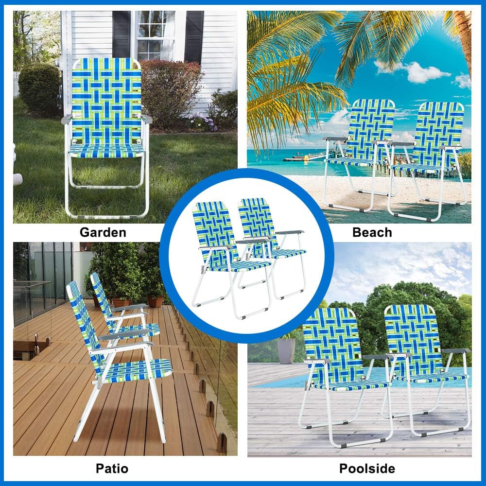 VINGLI Patio Lawn Webbed Folding Chairs Set of 2 Outdoor Beach Portable Lawn Chair wourant