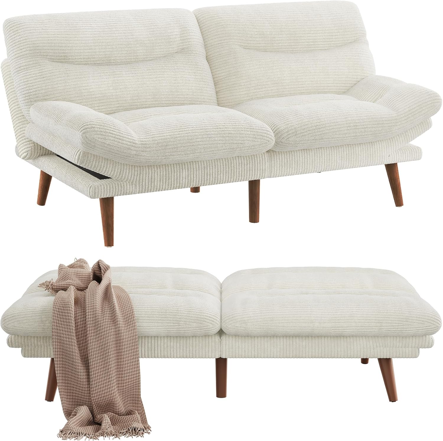 Convertible Futon Sofa Bed 66 Inch Corduroy Futon Sofa Recliner Sofa Bed for Small Spaces wourant