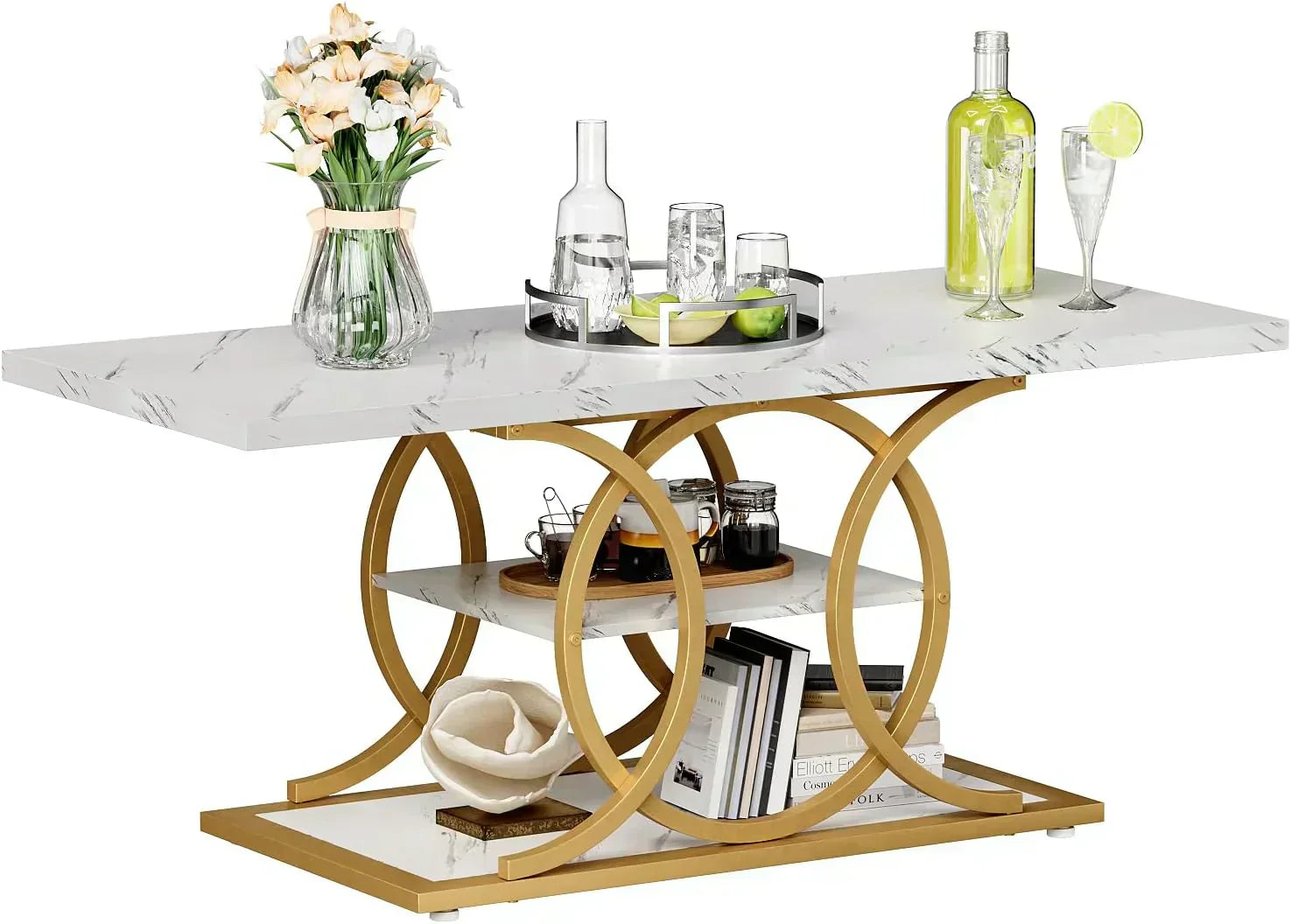 GiftGo Rustic Style Coffee Table Storage Industrial Style Three Tier Centerpiece Living Room Table wourant