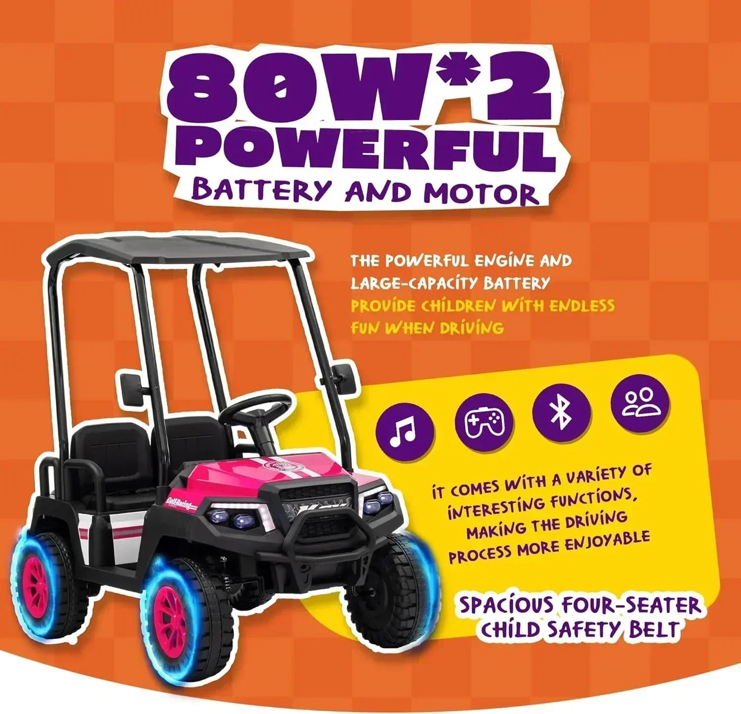 24V 7AH Children's Golf Cart with Remote Control Removable Awning 4-Wheel Spring Suspension wourant