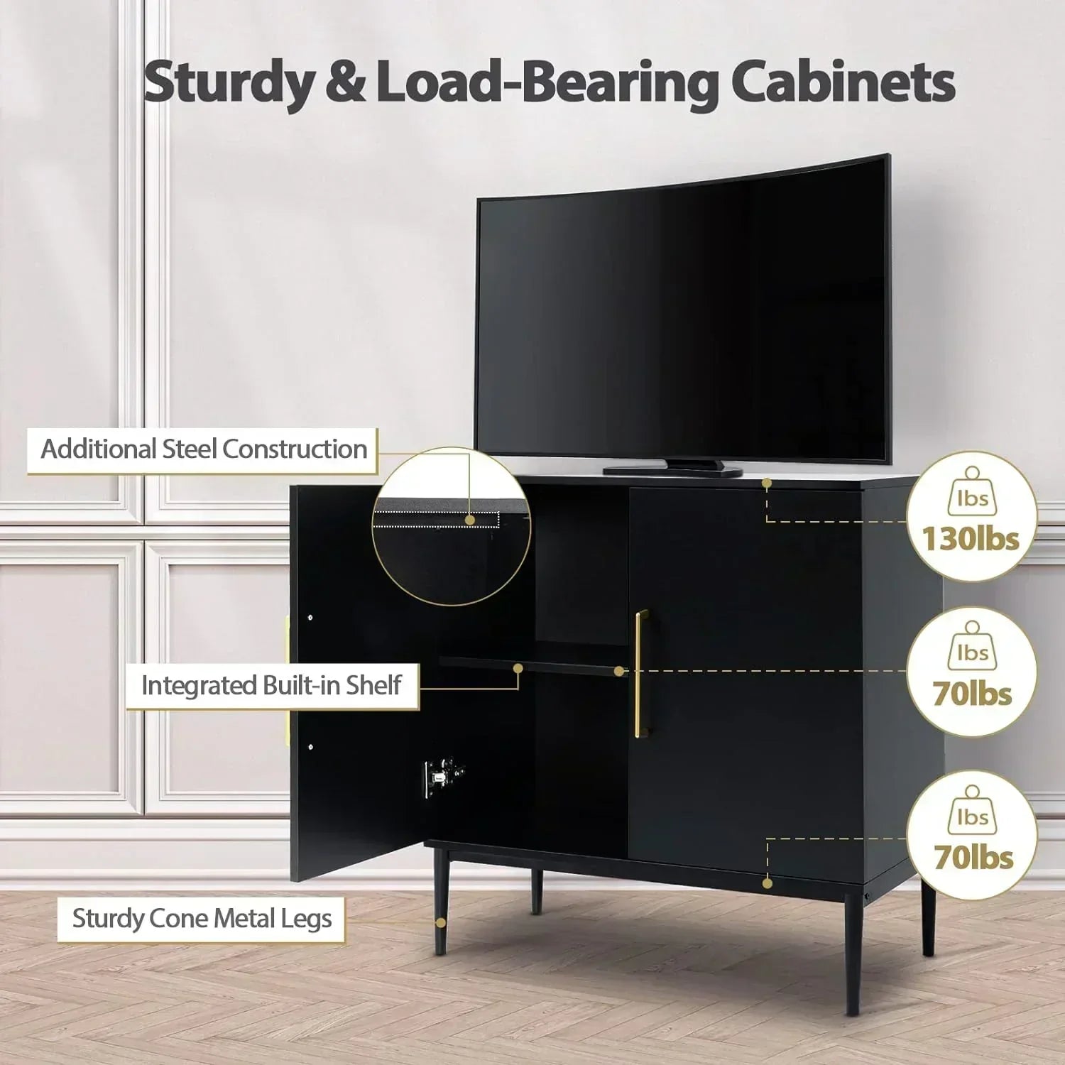 Free Standing Cabinet Black Wood for Living Room Bedroom Dining Room Hallway wourant