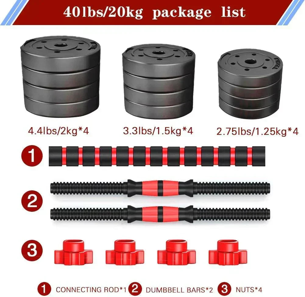 Adjustable dumbbell set, free weight dumbbell pair convertible into barbell wourant