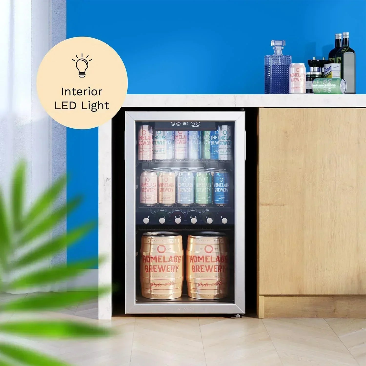 hOmeLabs Beverage Refrigerator and Cooler Mini Fridge with Glass Door for Soda Beer or Wine wourant