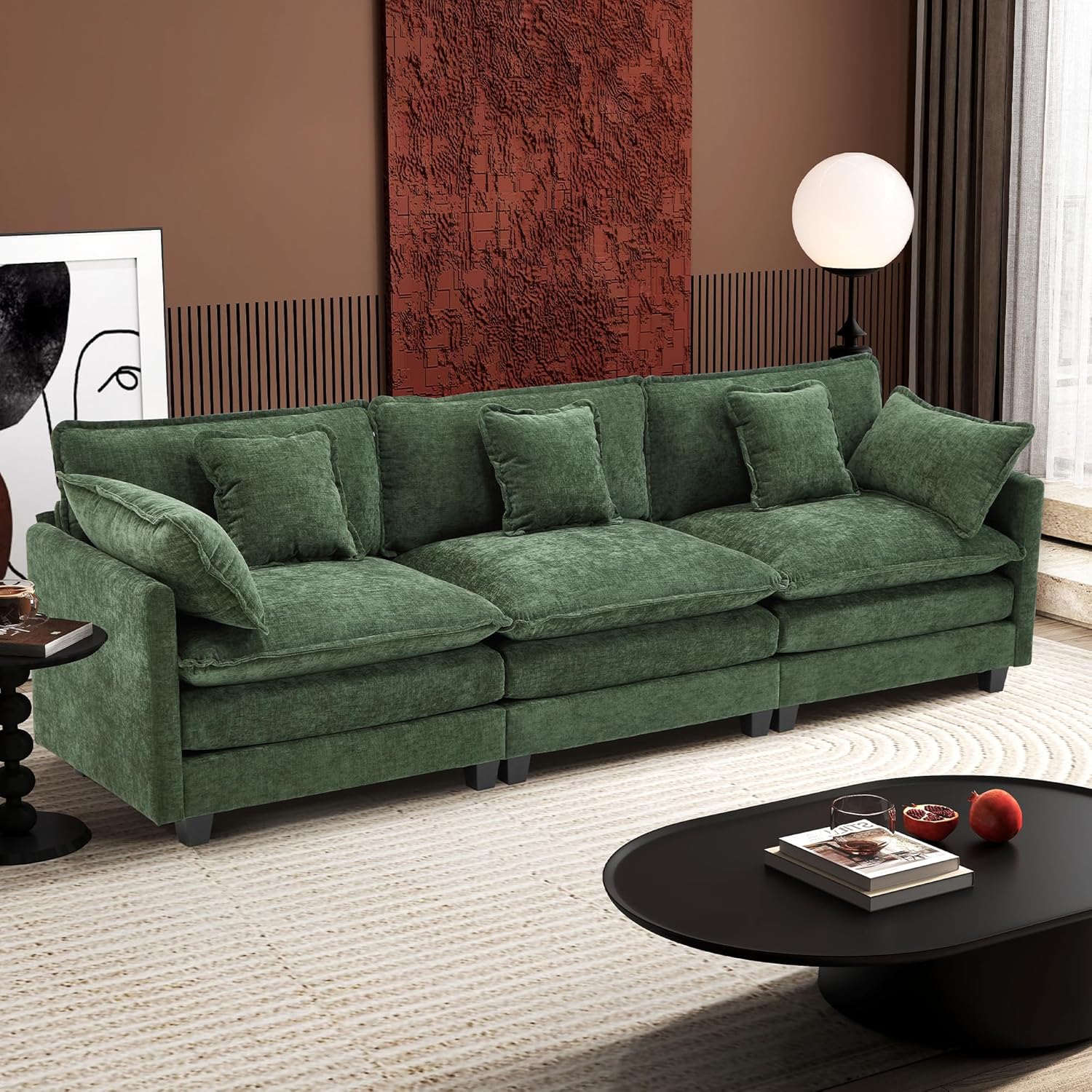 111.4 Inch L Shaped Modern Sofa Modular Cloud Sofa with Ottoman 4 Seater Chenille Deep Seat Sofa wourant
