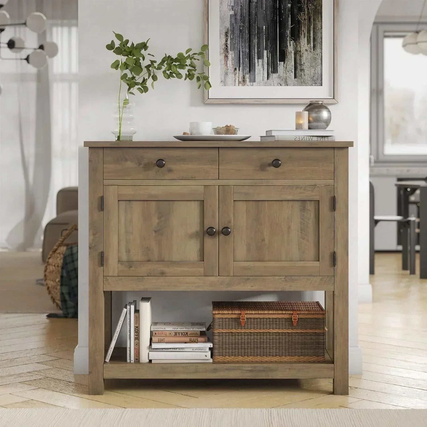 Farmhouse style console table coffee bar entry table with storage rack sofa table wourant