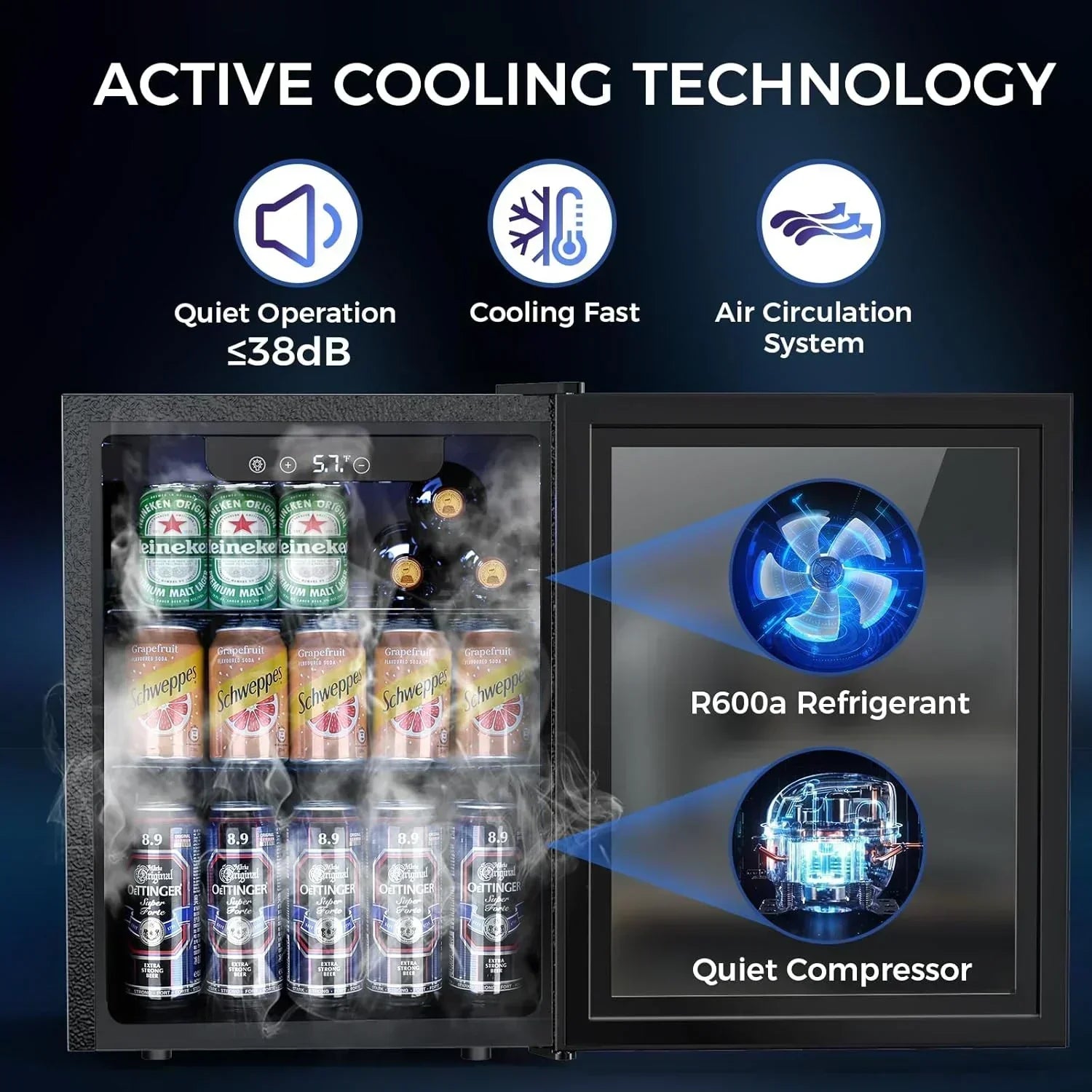 Mini Fridge 130 Can Beverage Refrigerator Cooler Drink Fridge Adjustable Temperature Control wourant