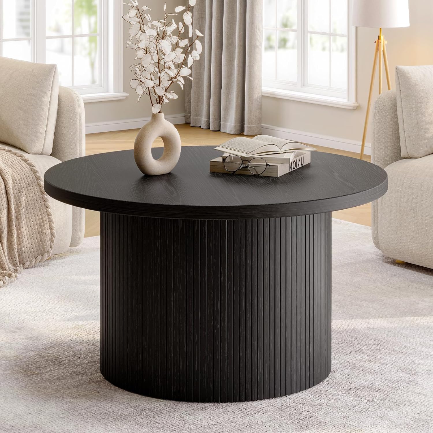 31.5 inch round coffee table living room roll-up coffee table mid-century modern wood coffee table wourant