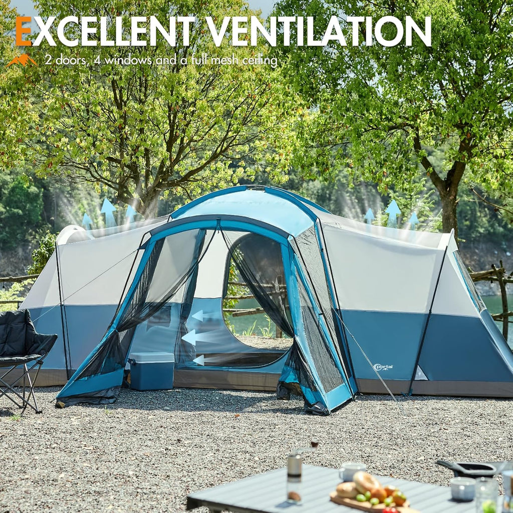 PORTAL 6/8/10 Person Family Camping Tent with Screen Room Water Resistant Big Tunnel Tent wourant
