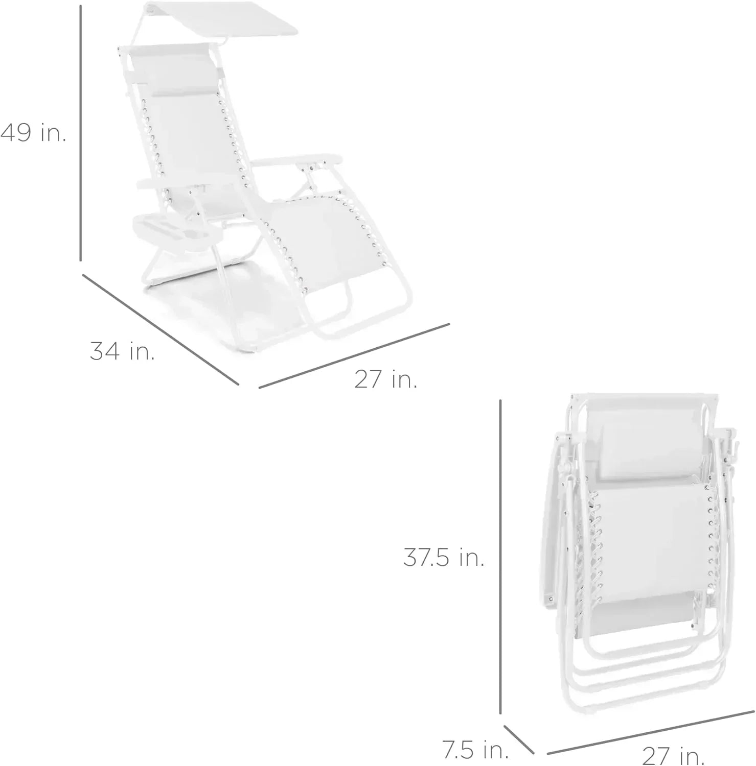 Best Choice Products Folding Zero Gravity Recliner Patio Lounge Chair Adjustable Canopy Shade wourant