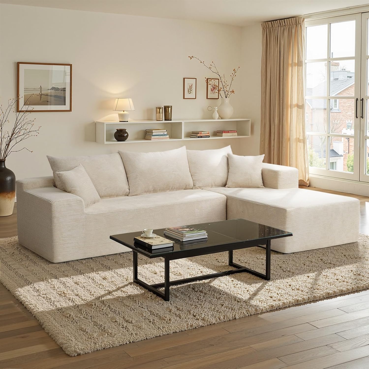 Cloud sofa with L-shaped lounge chair modern modular sofa with deep seats wourant