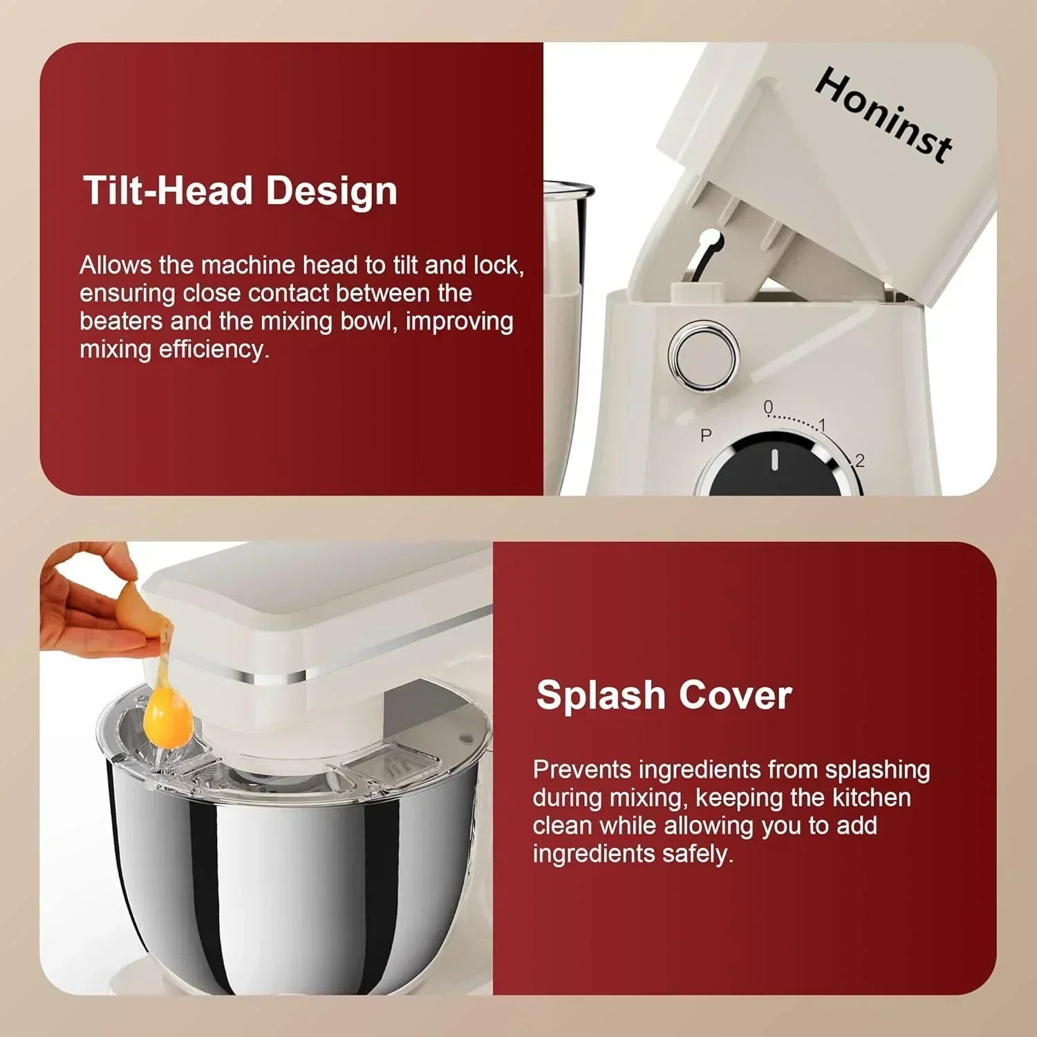 10-Speed Stand Mixer with 8-in-1 Splash Guard Tilt Head 6-Quart Stainless Steel Bowl wourant