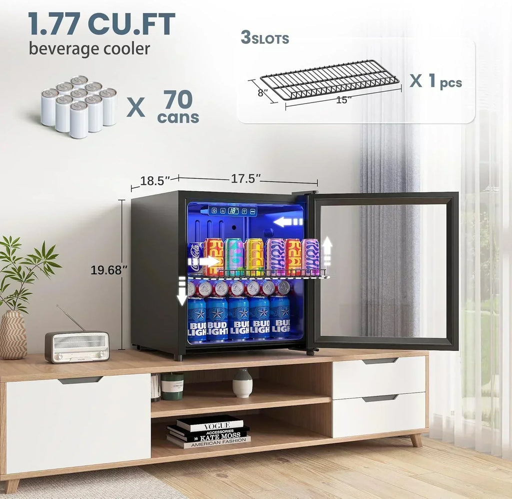 Beverage Refrigerator Cooler-120 Cans Freestanding Mini Fridge Cooler with Glass Door wourant