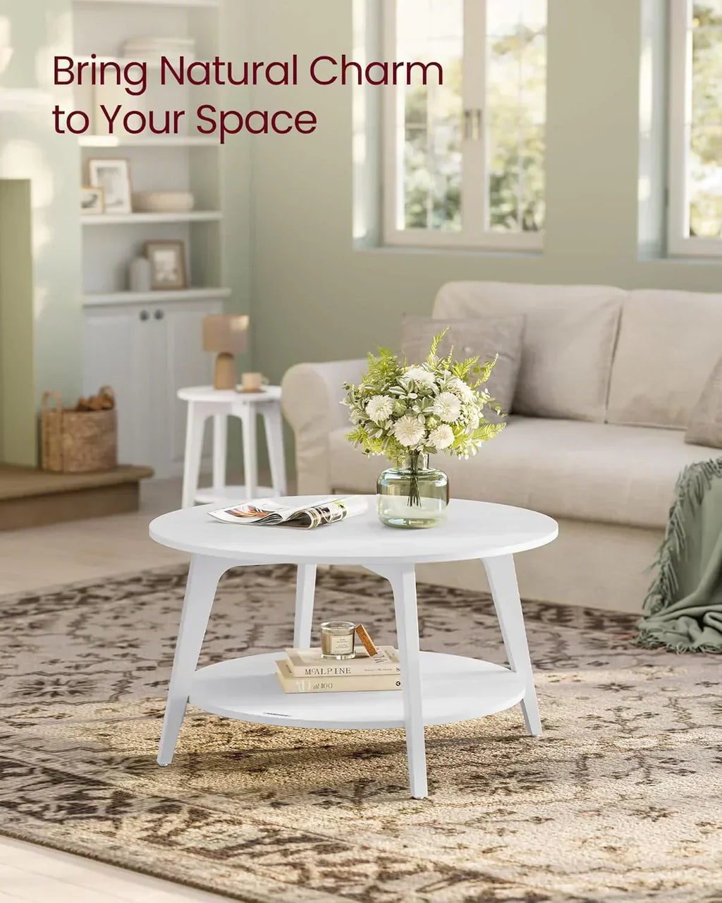 VASAGLE Round Coffee Table 2 Tier Coffee Table with Storage for Living Room 31.5 x 17.7 Inches wourant