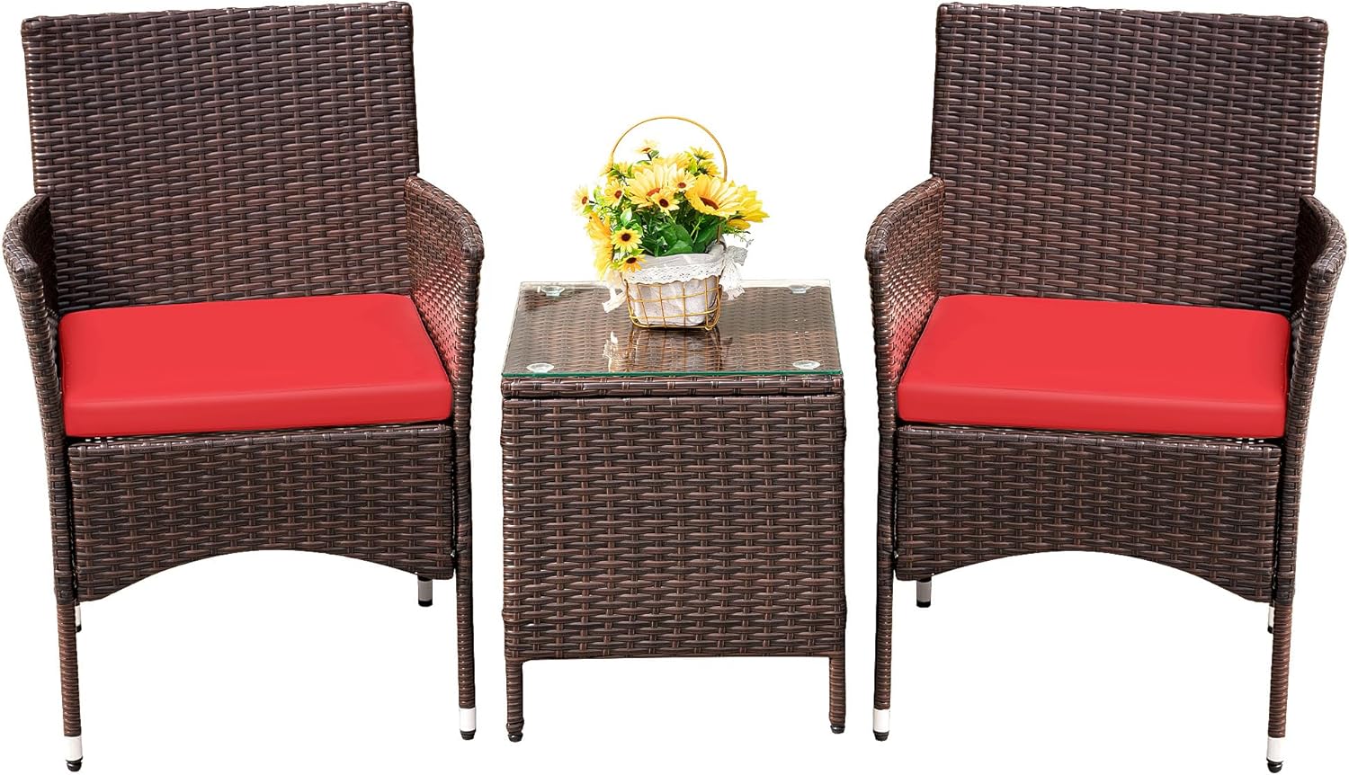 Devoko Patio Porch Furniture Sets 3 Pieces PE Rattan Wicker Chairs Outdoor Garden Furniture Sets wourant