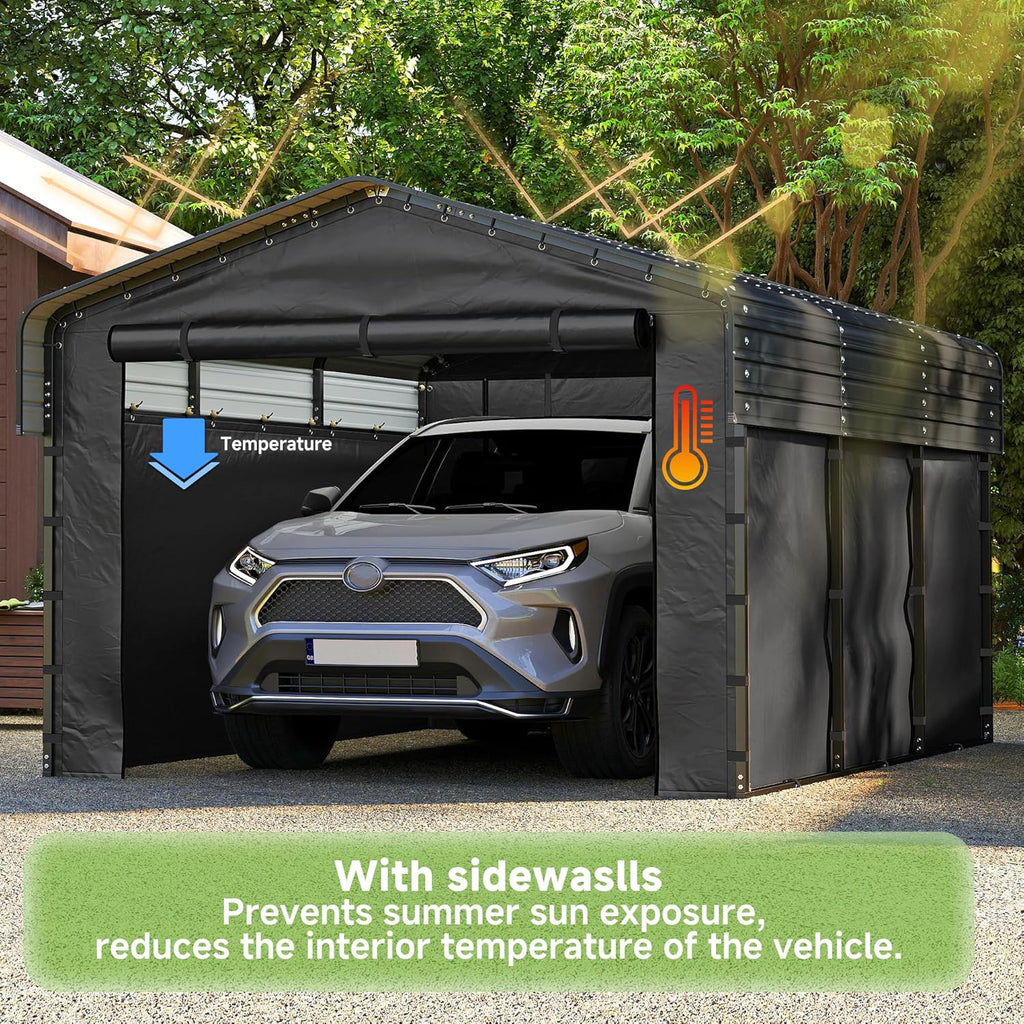 10'x15' Heavy Duty Metal Carport Outdoor Garage Car Shelter Shade with Heavier Frame wourant
