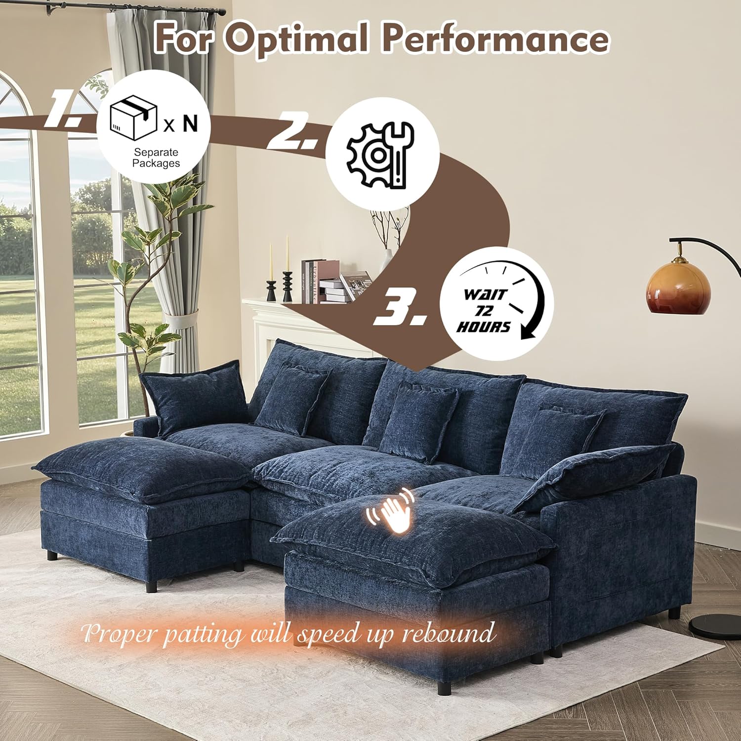 108" U-shaped sofa modular sofa three-seater comfortable cloud sofa wourant