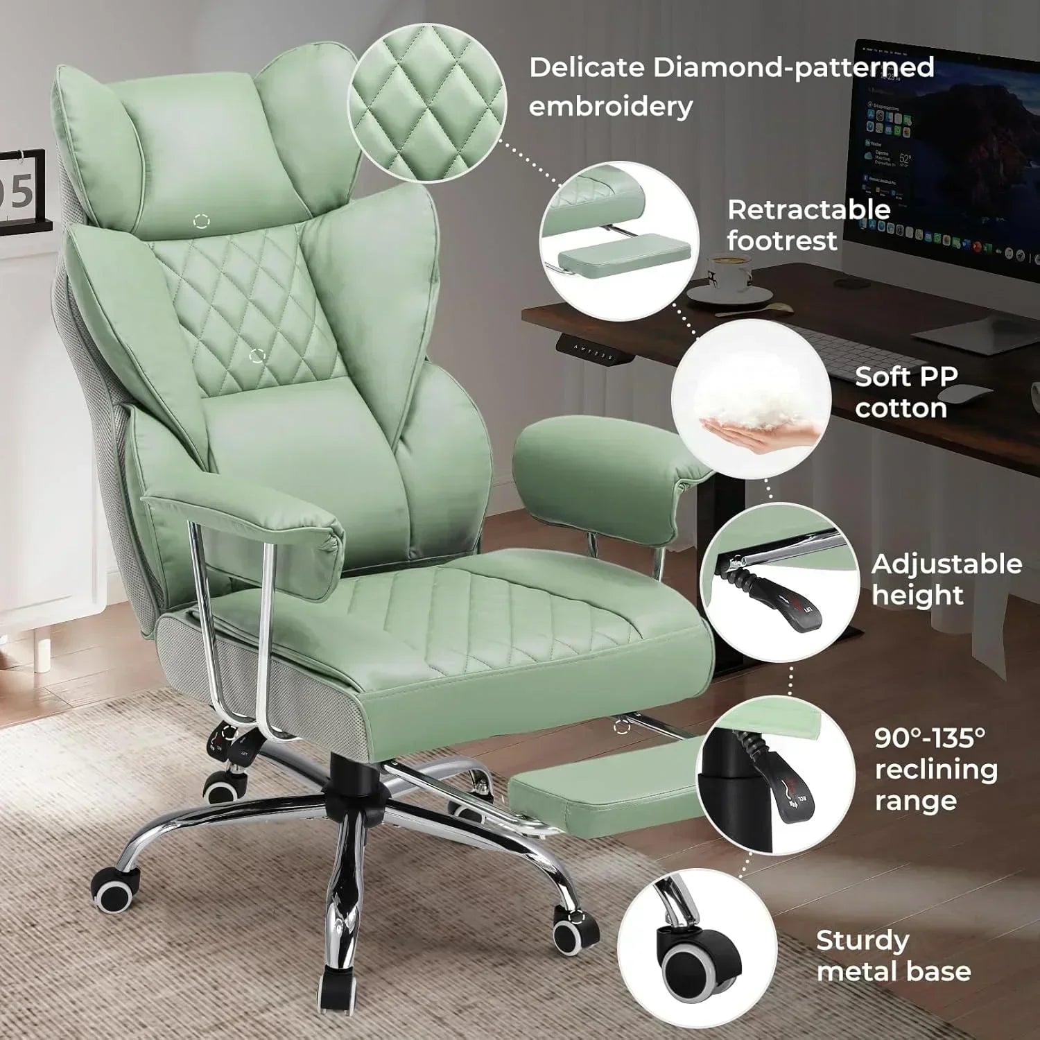 Large high back office chair high back leather gaming chair with footrest wourant