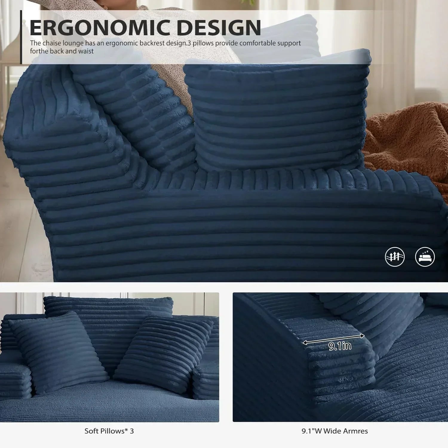 50-inch indoor recliner oversized corduroy upholstered boneless sofa bed deep sleeper sofa wourant