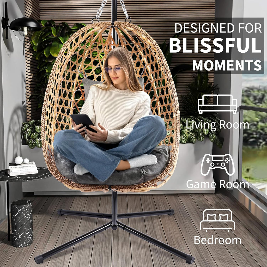 Egg Chair with Stand Patio Wicker Hanging Chair Hammock Swing Chair 350LBS Capacity for Bedroom wourant