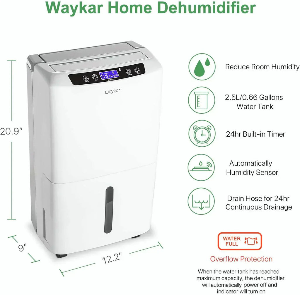 Waykar 2000 Sq Ft Dehumidifier for Home and Basements with Auto or Manual Drainage wourant