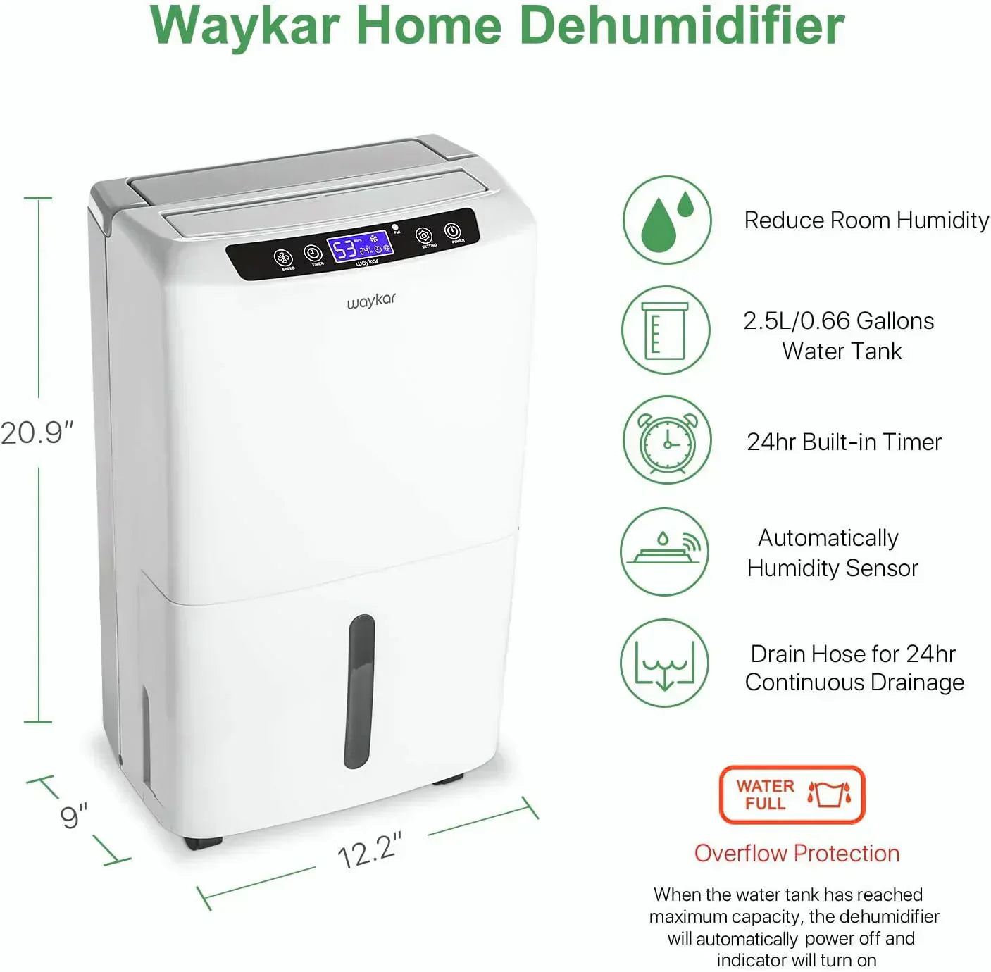 Waykar 2000 Sq Ft Dehumidifier for Home and Basements with Auto or Manual Drainage wourant