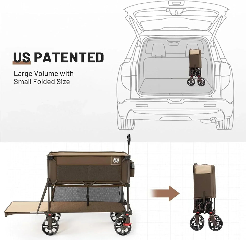 400L Large Capacity Folding Double Decker Cart with Brakes 54 Inch Extra Long Extended Cart wourant
