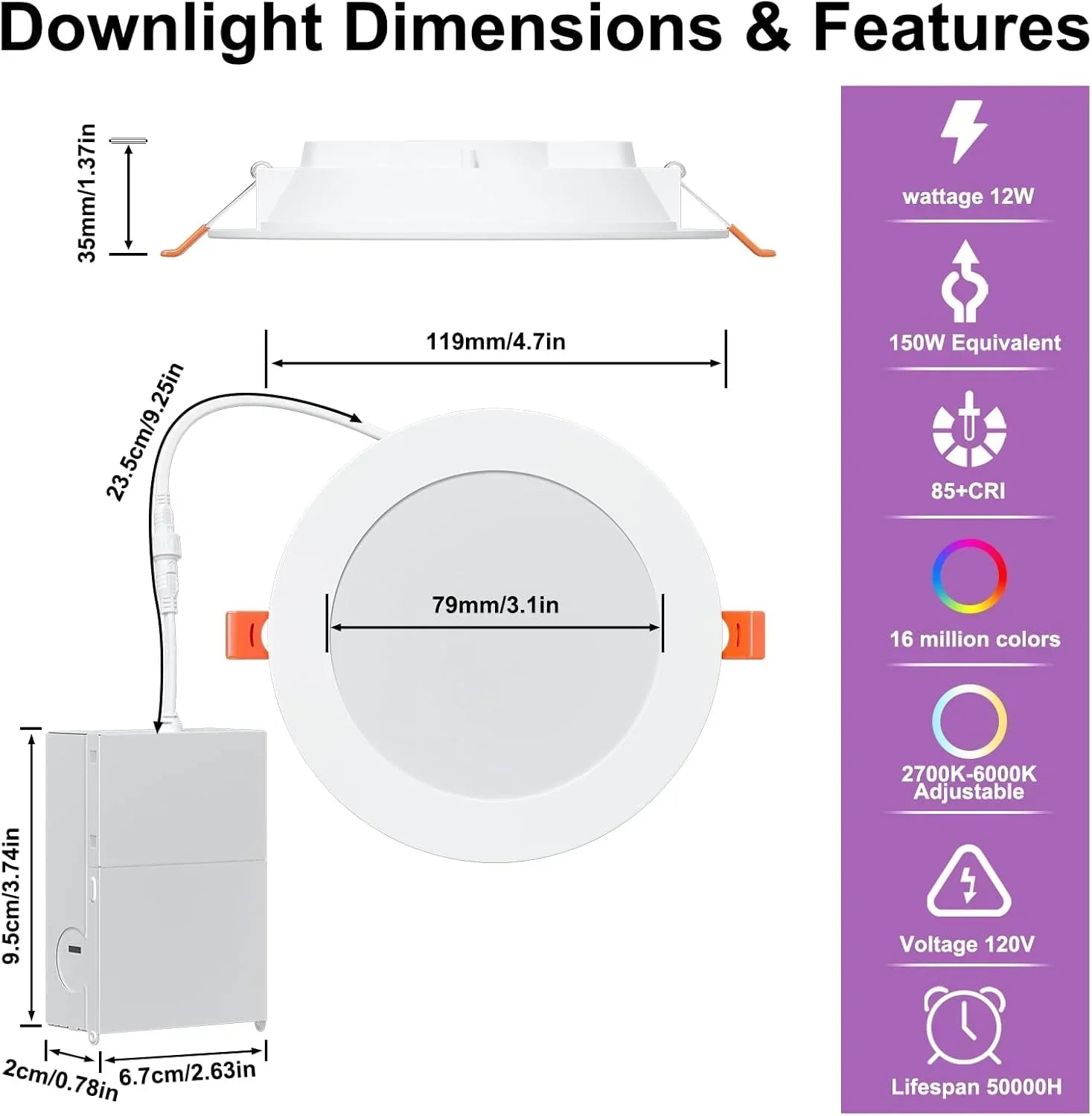 Smart Recessed Lighting 4" RGBCW Color Changing 12W LED Downlight with Junction Box wourant