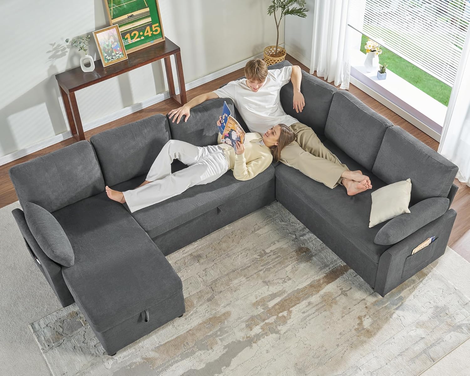 VanAcc Sofa Bed Sleeper Sofa with Storage Chaise 2 in 1 Pull Out Couch Living Room wourant