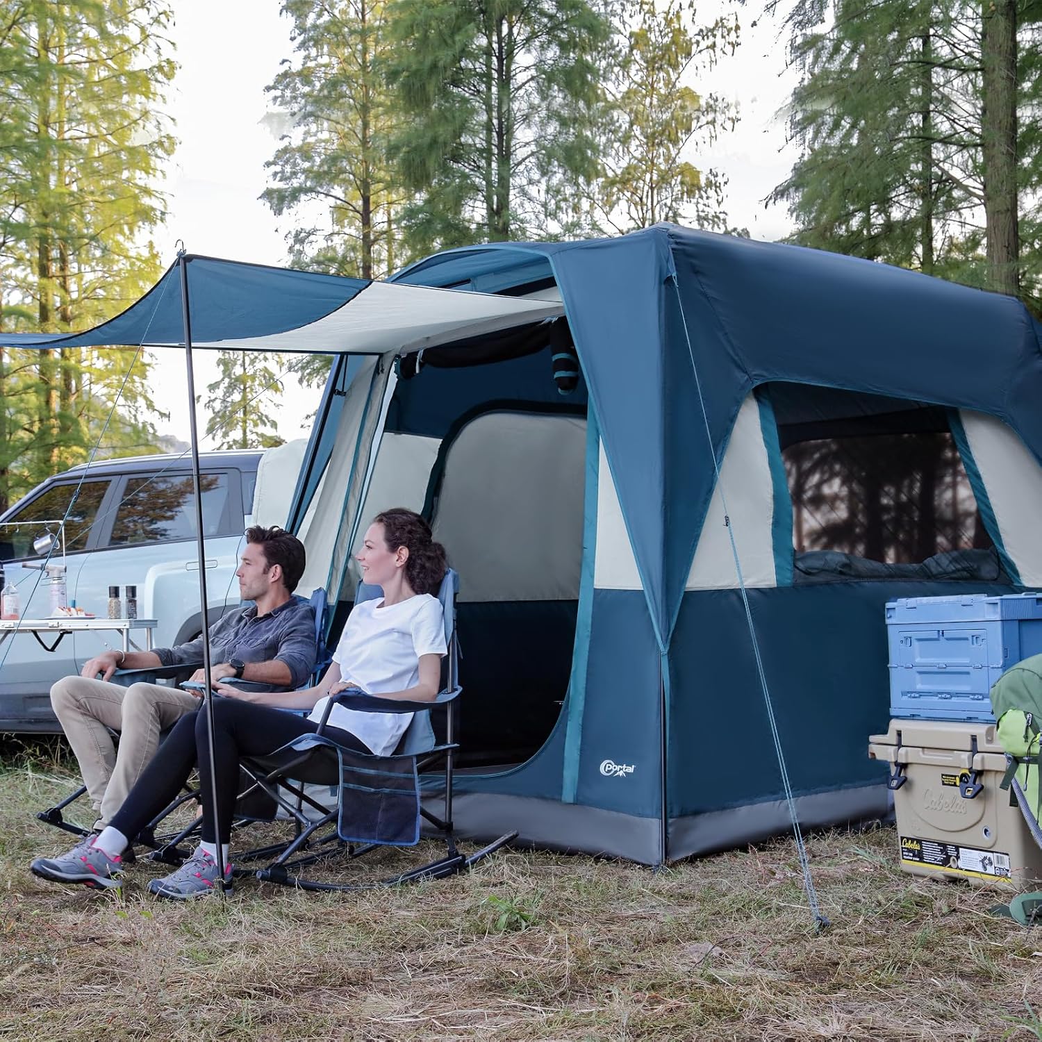 Portal 5-Person SUV Tent with Porch 2-in-1 Car Camping Tent Water-Resistant Windproof Trunk Tent wourant