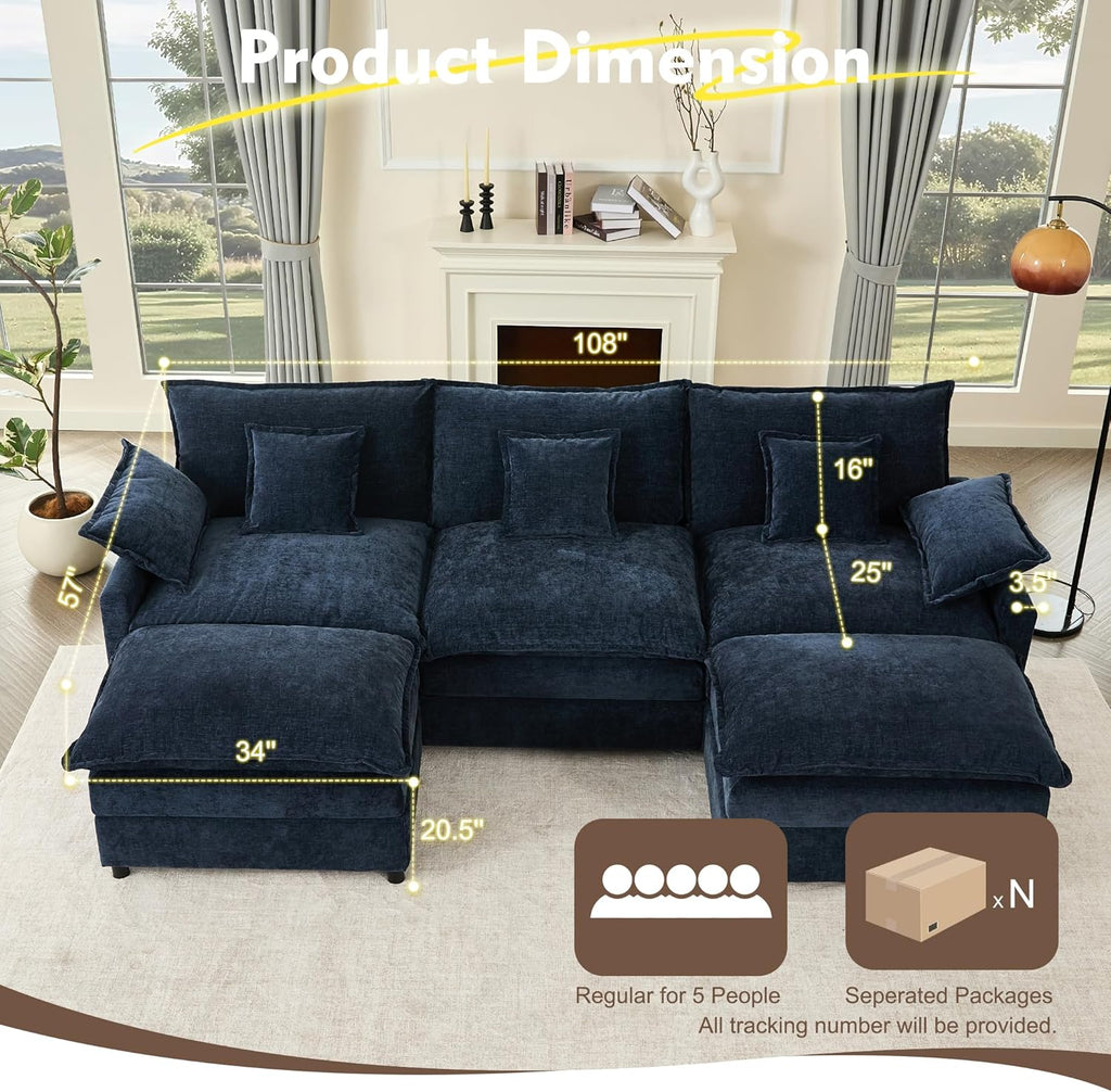 108" U-shaped sofa modular sofa three-seater comfortable cloud sofa wourant