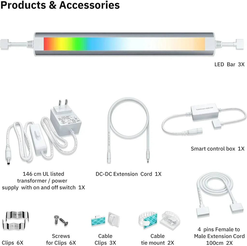 Smart under-cabinet lighting strip white and color-changing dimmable wourant