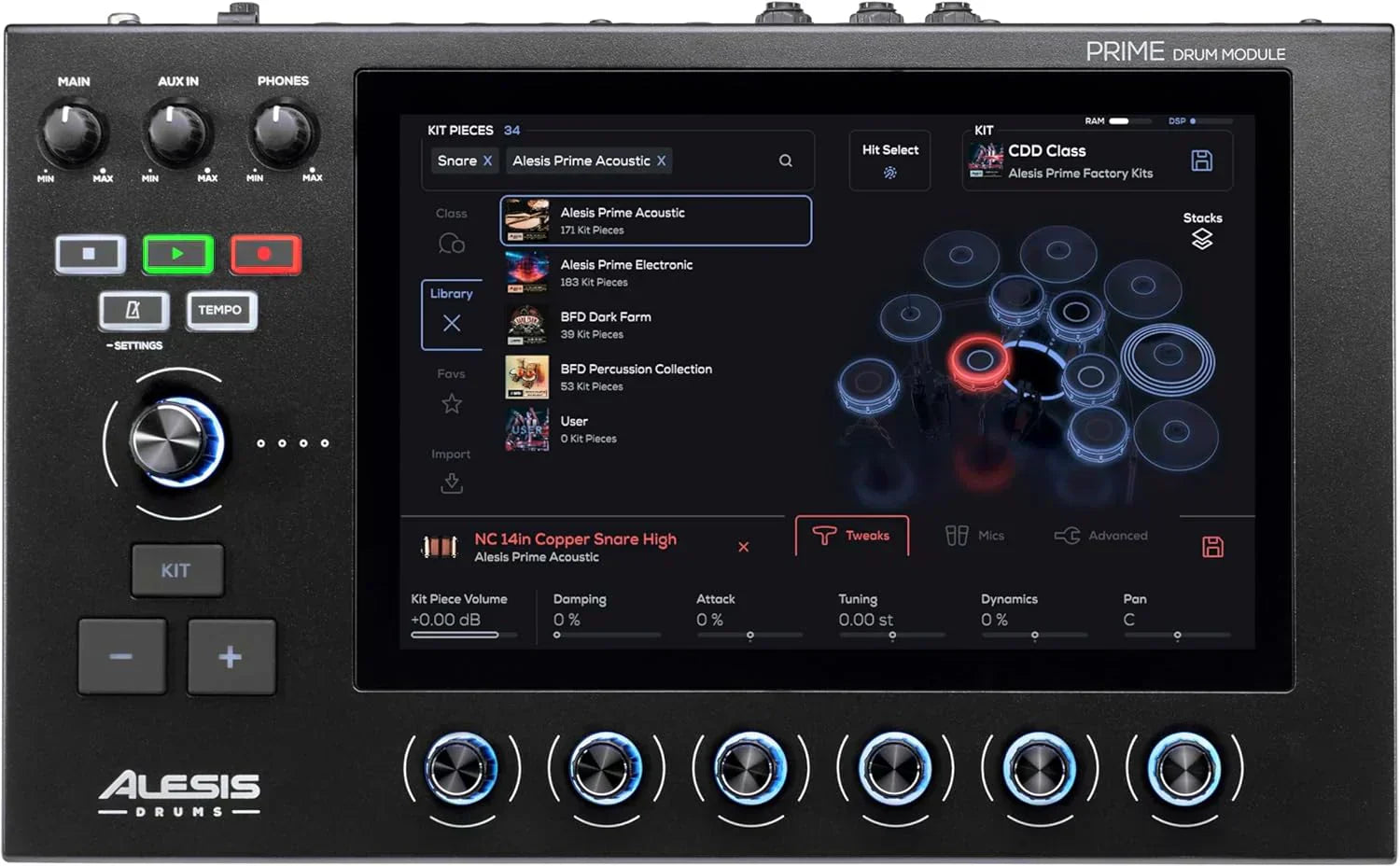 Alison Strata Prime Electronic Drum Set with Touch Screen Dual Area Grid Head wourant