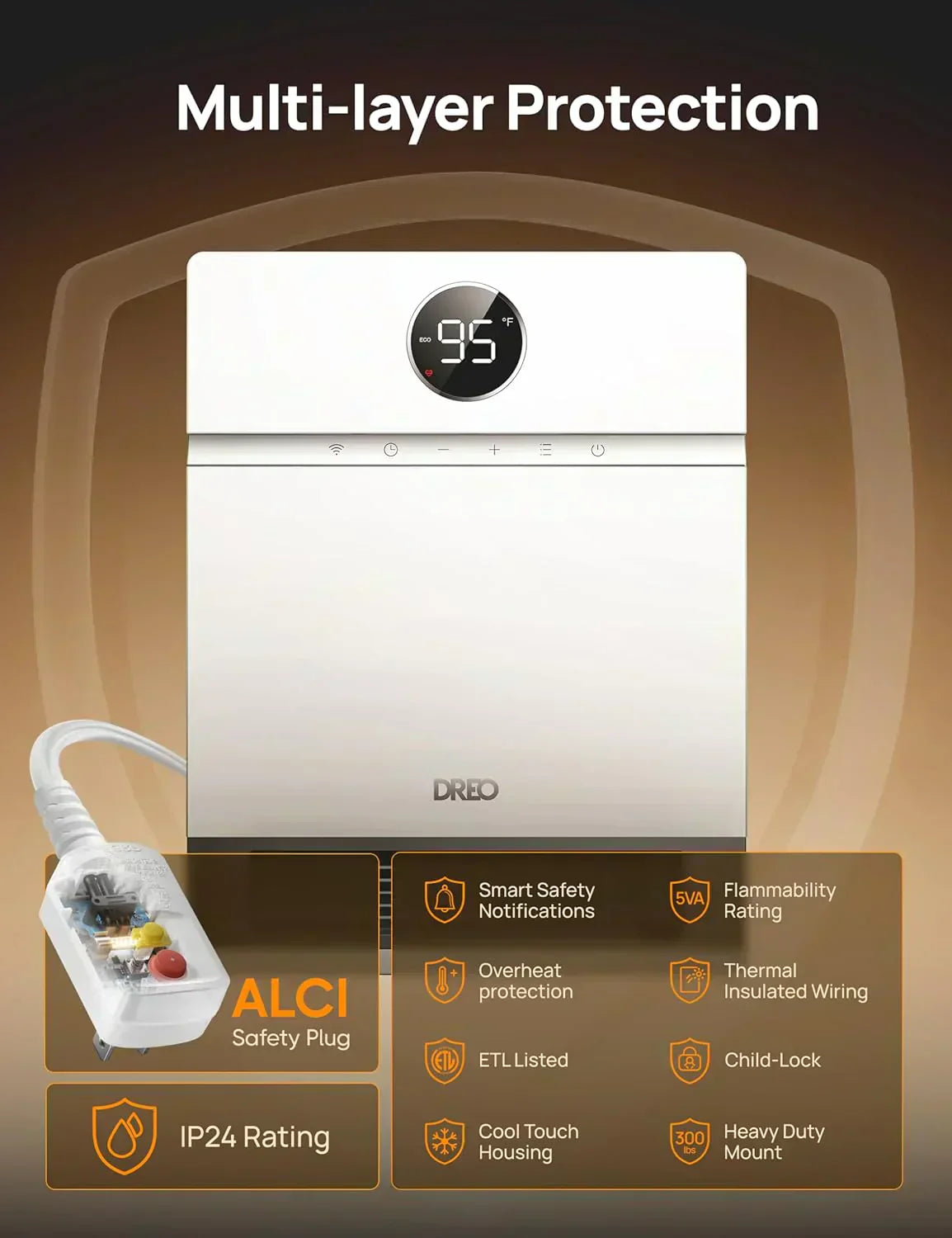 Smart wall-mounted heater for indoor use with adjustable thermostat and remote control wourant
