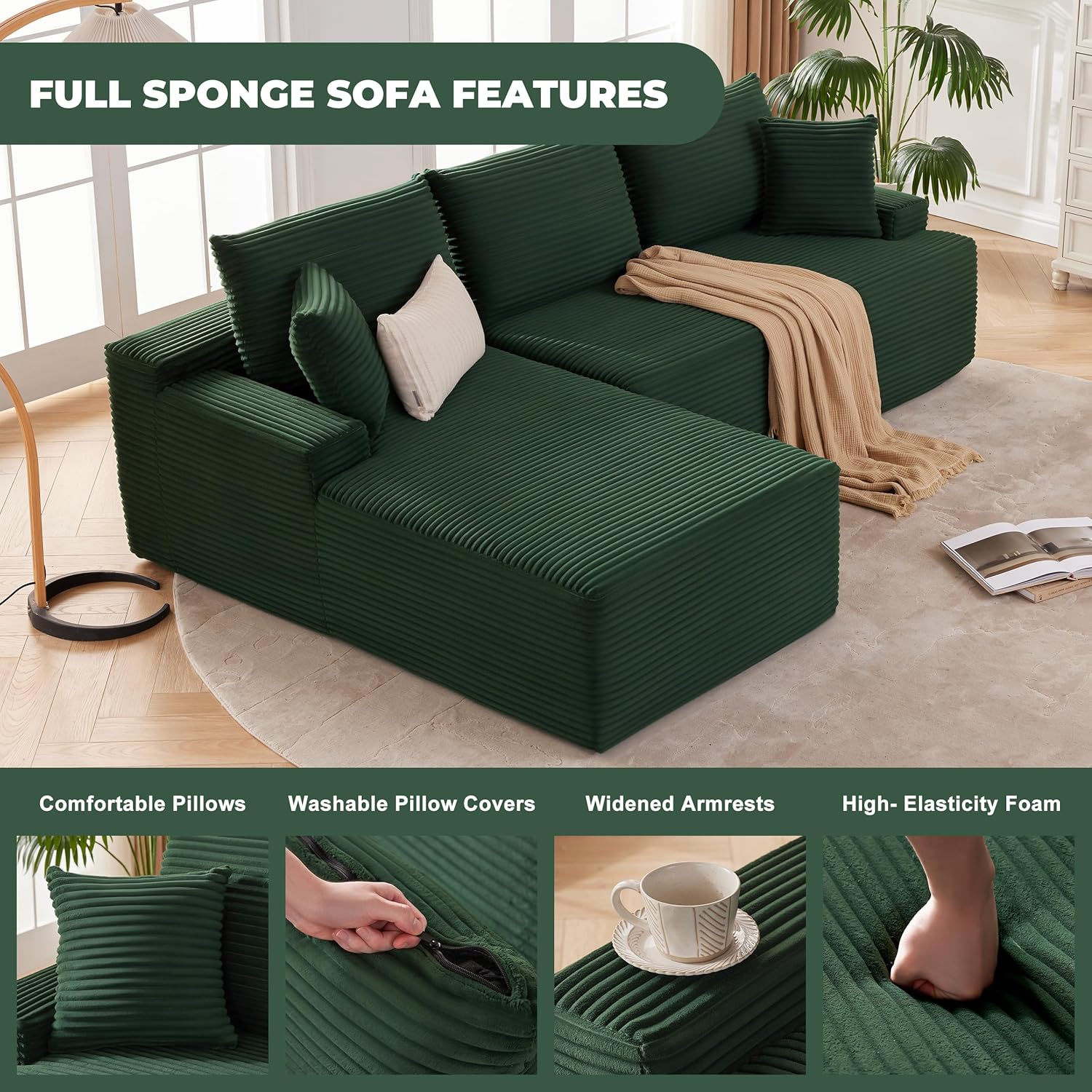 110-inch cloud sofa boneless sofa in the living room modular sofa with deep seats wourant