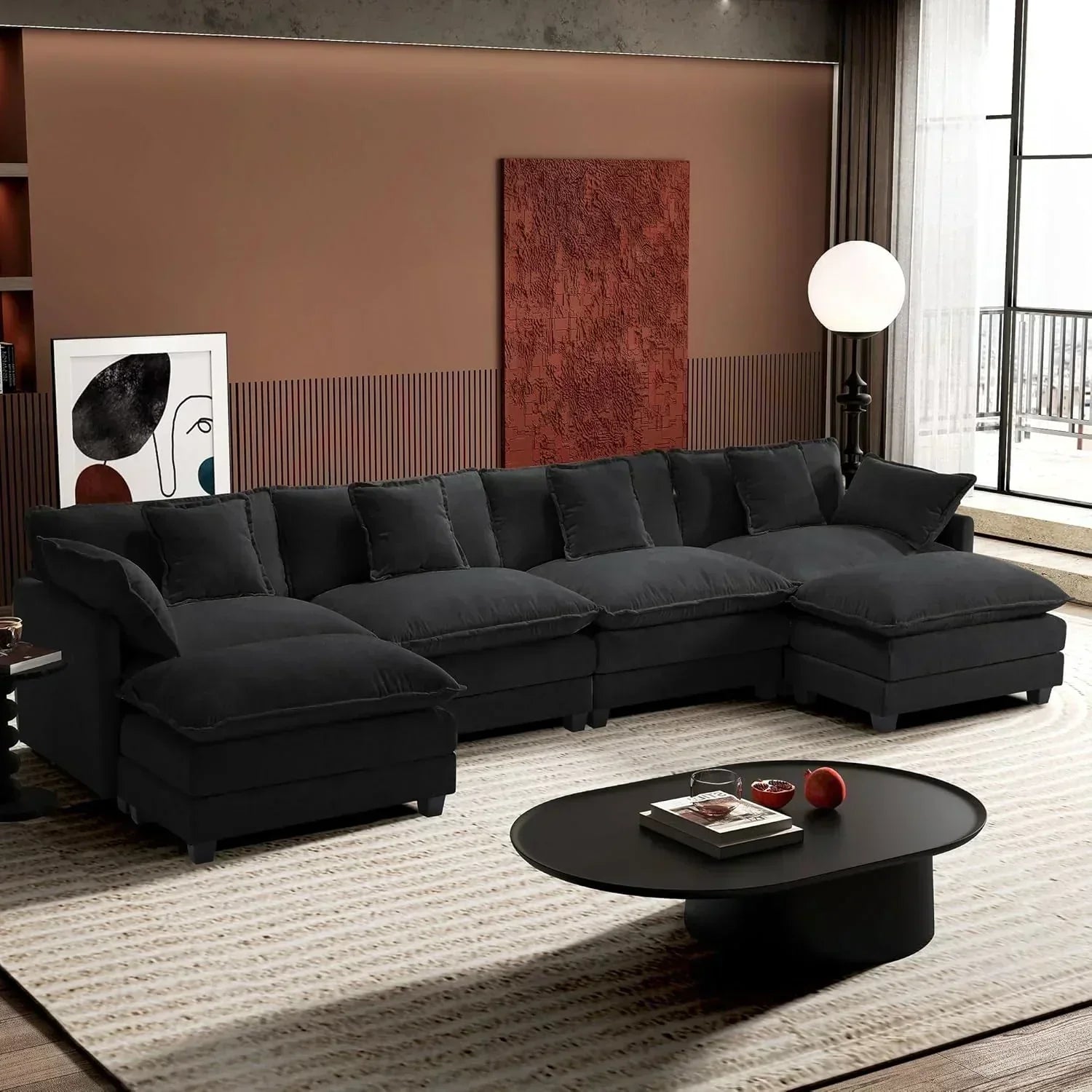 111.4 Inch L Shaped Modern Sofa Modular Cloud Sofa with Ottoman 4 Seater Chenille Deep Seat Sofa wourant