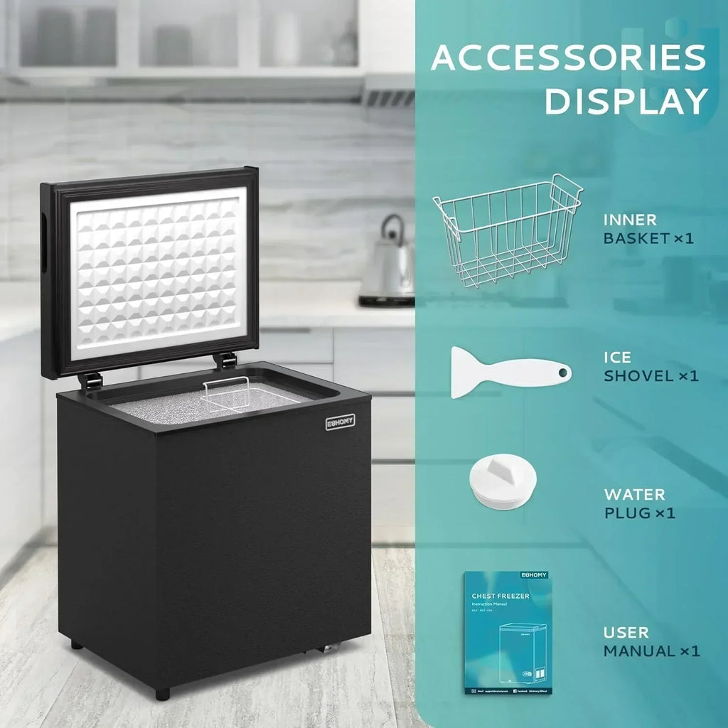 EUHOMY 3.5 Cu.Ft Chest Freezer with Removable Basket Small Deep Freezer Adjustable 7 Thermostat wourant