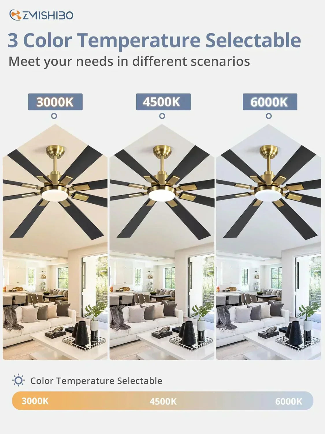 Zmishibo 72-inch large ceiling fan with lighting and remote indoor/outdoor wourant