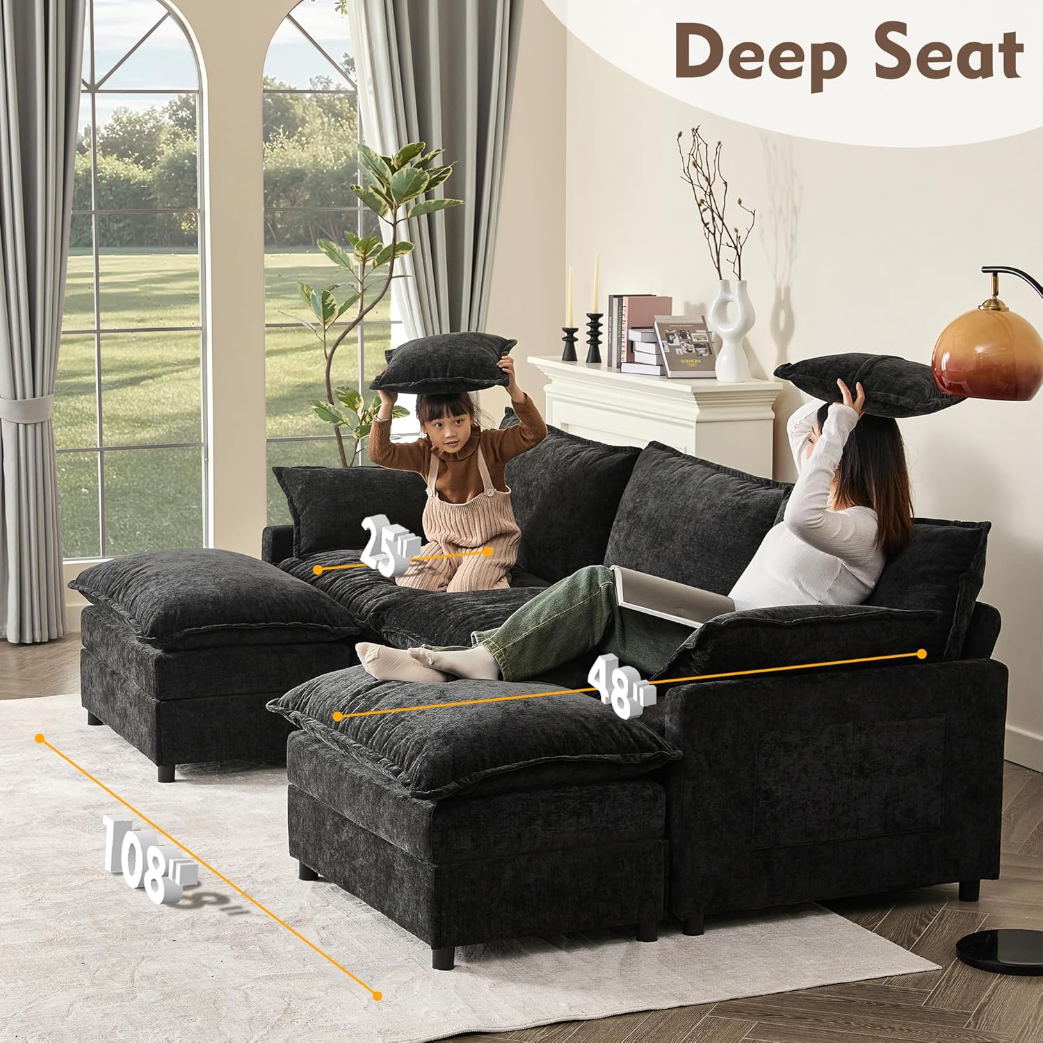 108 Inch U Shape Sofa Sectional Sofa Comfortable Cloud Sofa Living Room Deep Seat Sofa wourant